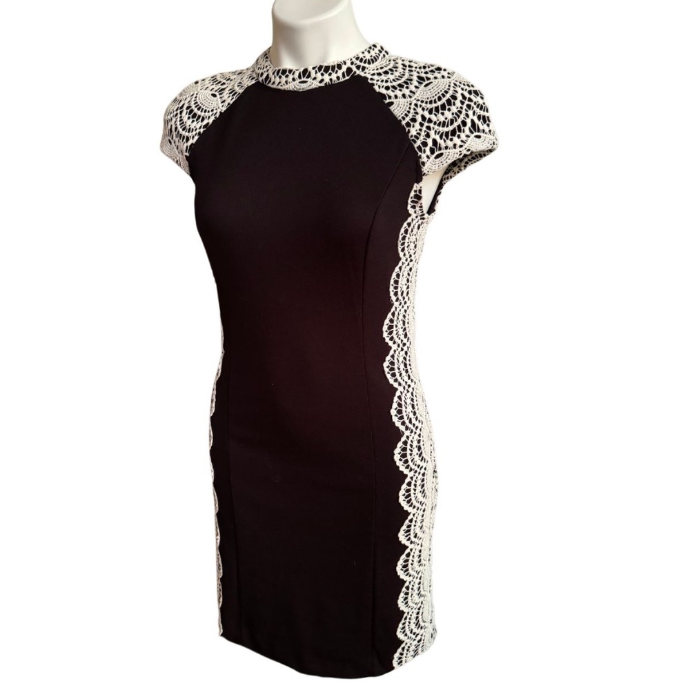 Kensie black mini dress with cream embroidered detail - size XS